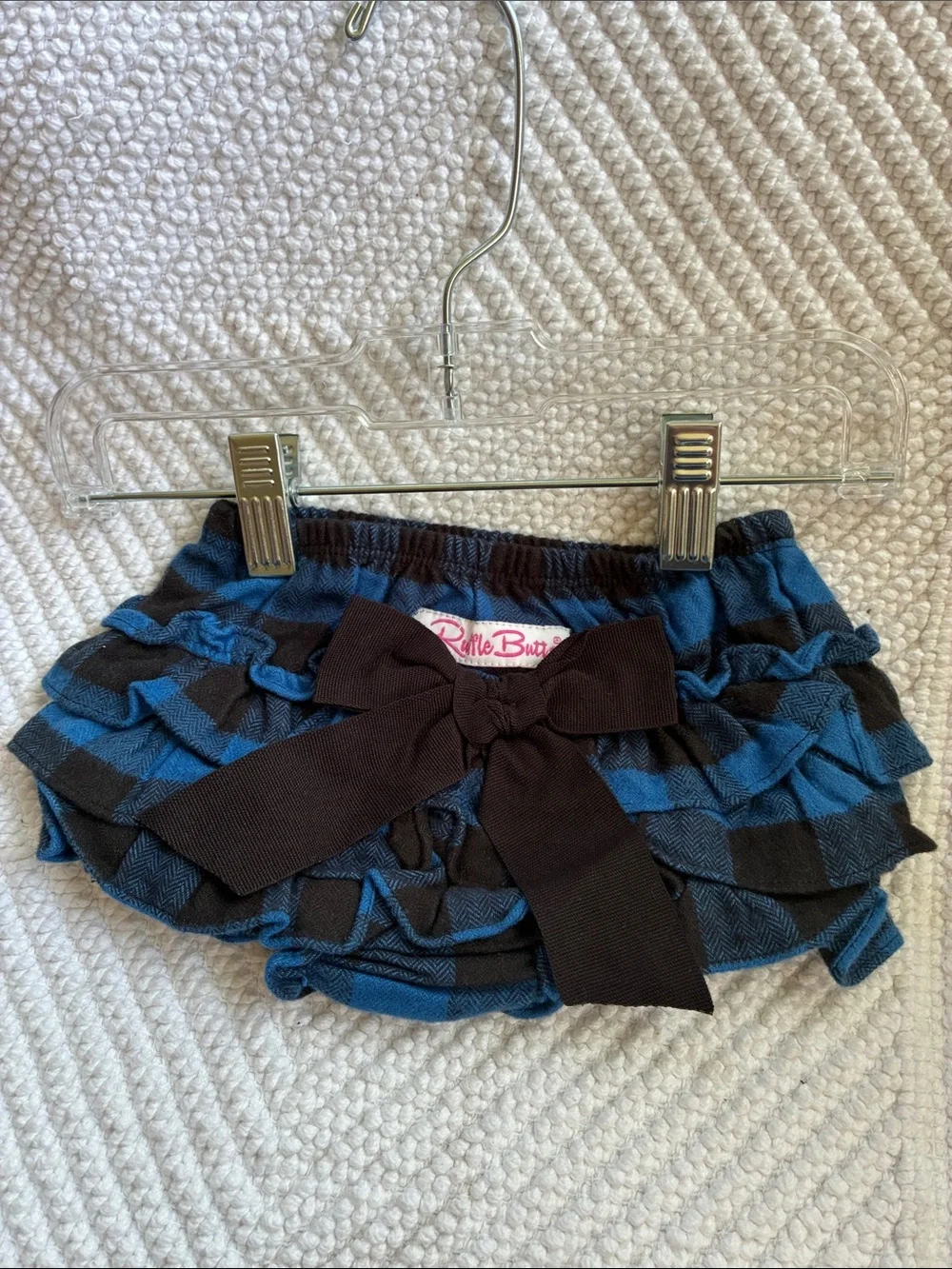RuffleButts Sapphire & Black Ruffled Bloomer with Bow